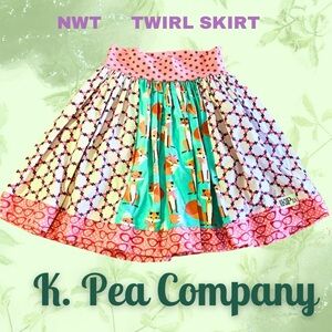 NWT K Pea Clever Fox Twirl Skirt. Cotton fabric, soft waistband. Girls size 14.